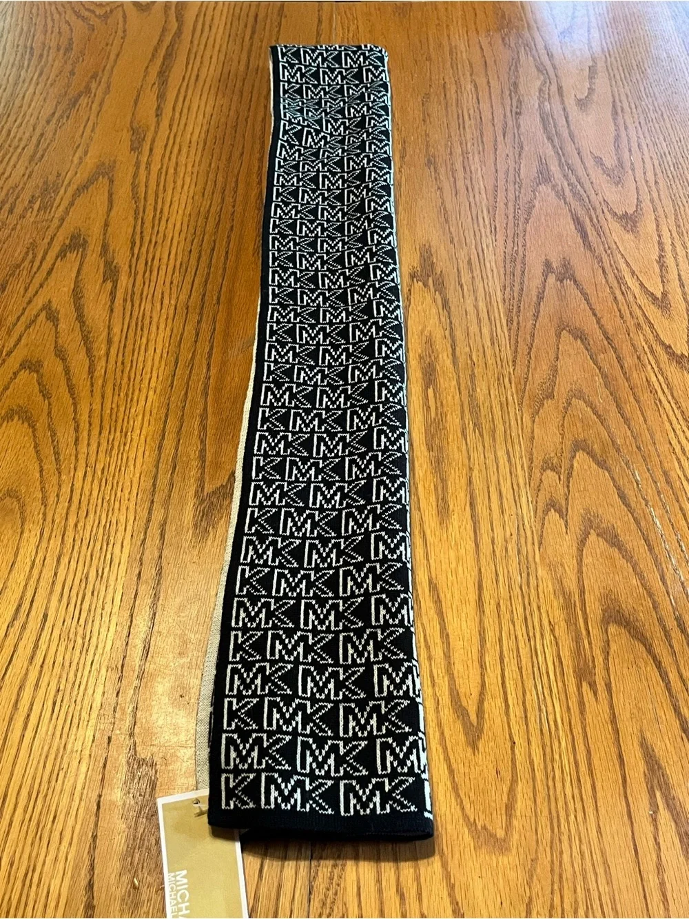 Michael Kors Black & Cream MK Logo Reversible Scarf NWT